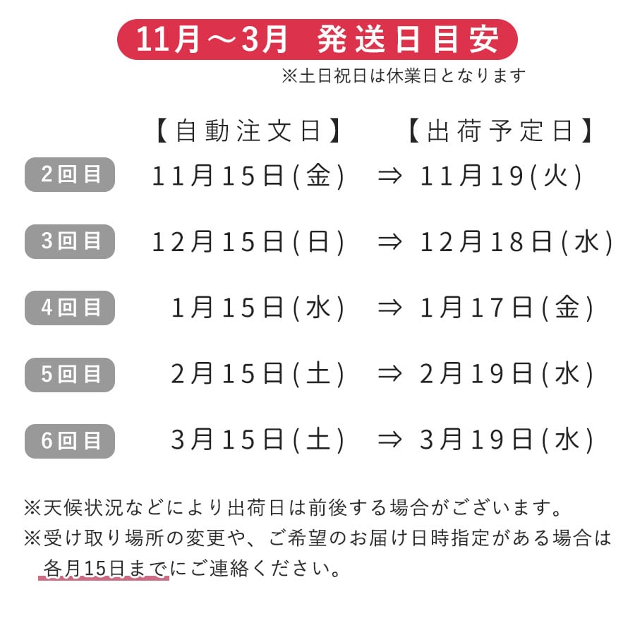 秋冬頒布会2回目以降の出荷目安日